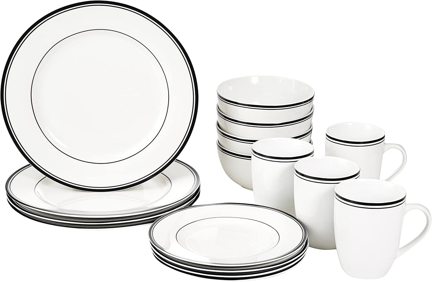 Cafe Stripe Dinnerware Set with 16-Pieces - Black