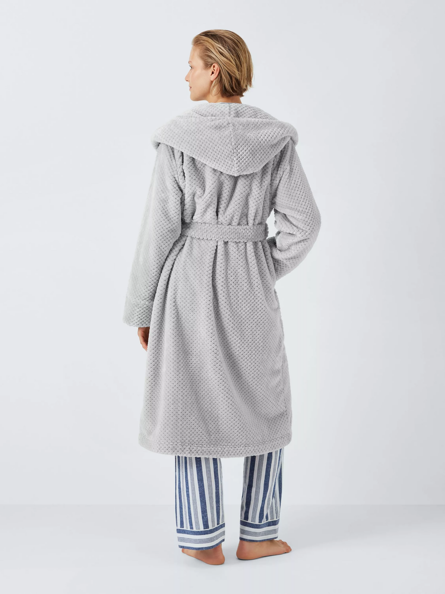 John Lewis Chevron Hooded Dressing Gown, Silver