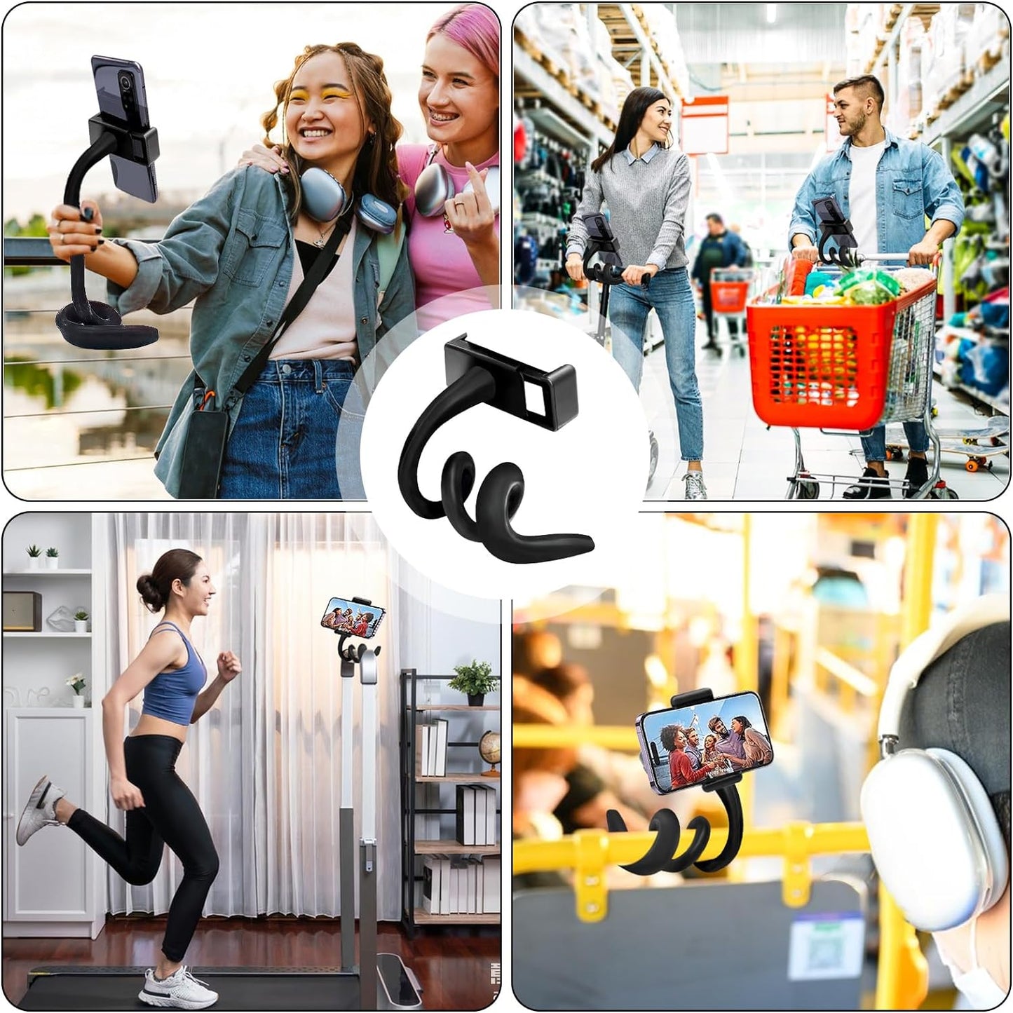 Pram Phone Holder Phone Holder for Pram Bike, Flexible Stroller Mobile Phone Holder Non Slip Phone Holder with Arm Grip Pram Mobile Phone Stand for Bike Baby Buggy Trolley Scooter Treadmill