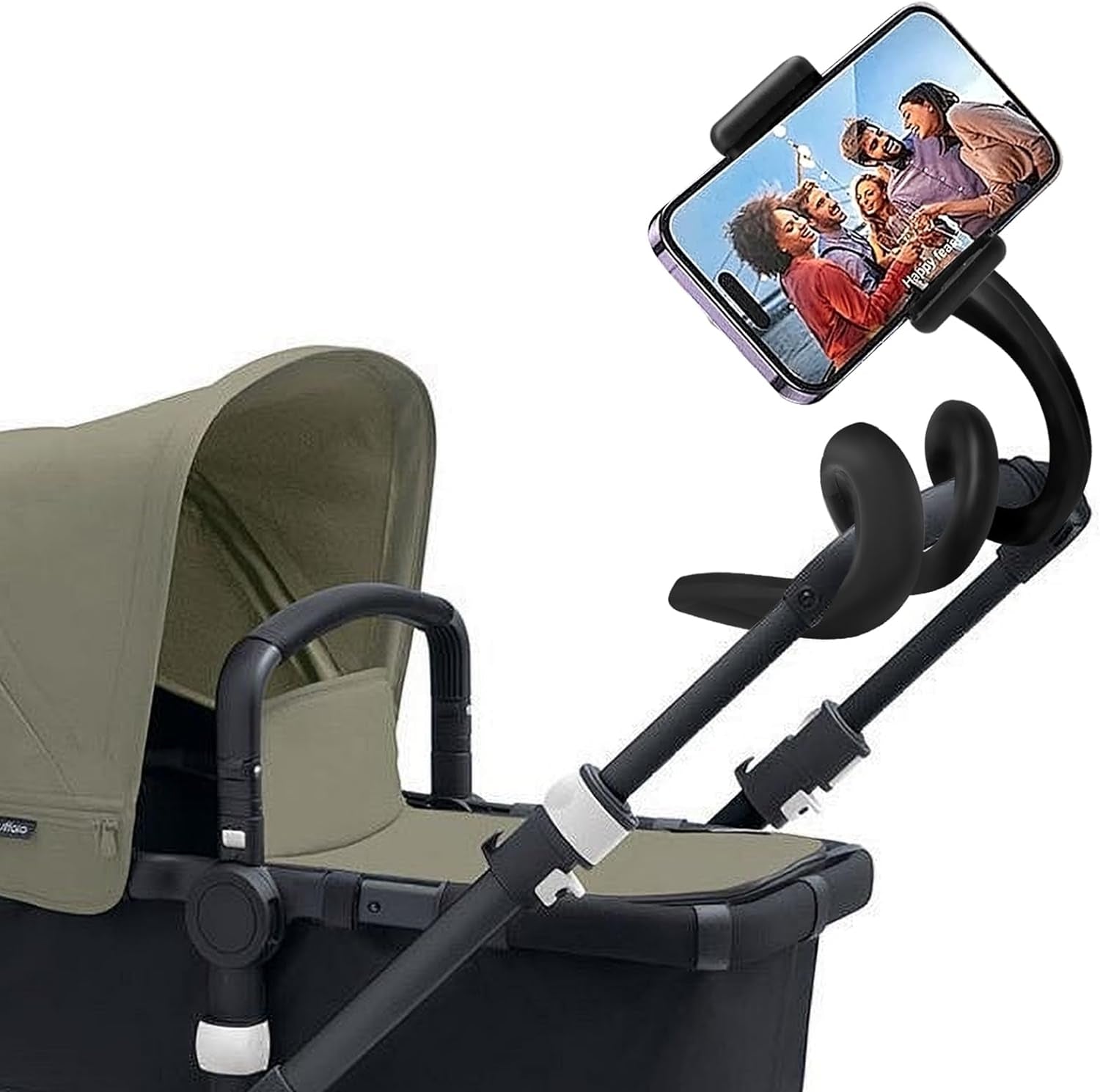 Pram Phone Holder Phone Holder for Pram Bike, Flexible Stroller Mobile Phone Holder Non Slip Phone Holder with Arm Grip Pram Mobile Phone Stand for Bike Baby Buggy Trolley Scooter Treadmill