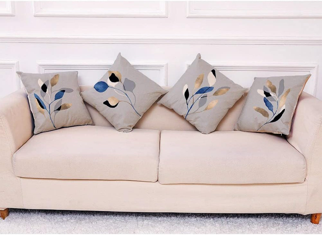 Leaf Cushion Covers 45Cm X 45Cm Set of 4 Grey Decorative Throw Pillow Covers 18X18 Inches Soft Polyester Square Cushion Cases for Living Room Sofa Couch Bed Pillowcases