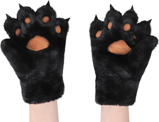 Women Girls Cat Bear Paw Claw Gloves Mittens Plush Warm Winter Animal Wolf Paw Handwear Cute Cartoon Claw Mittens with String Cosplay Party Halloween Christmas