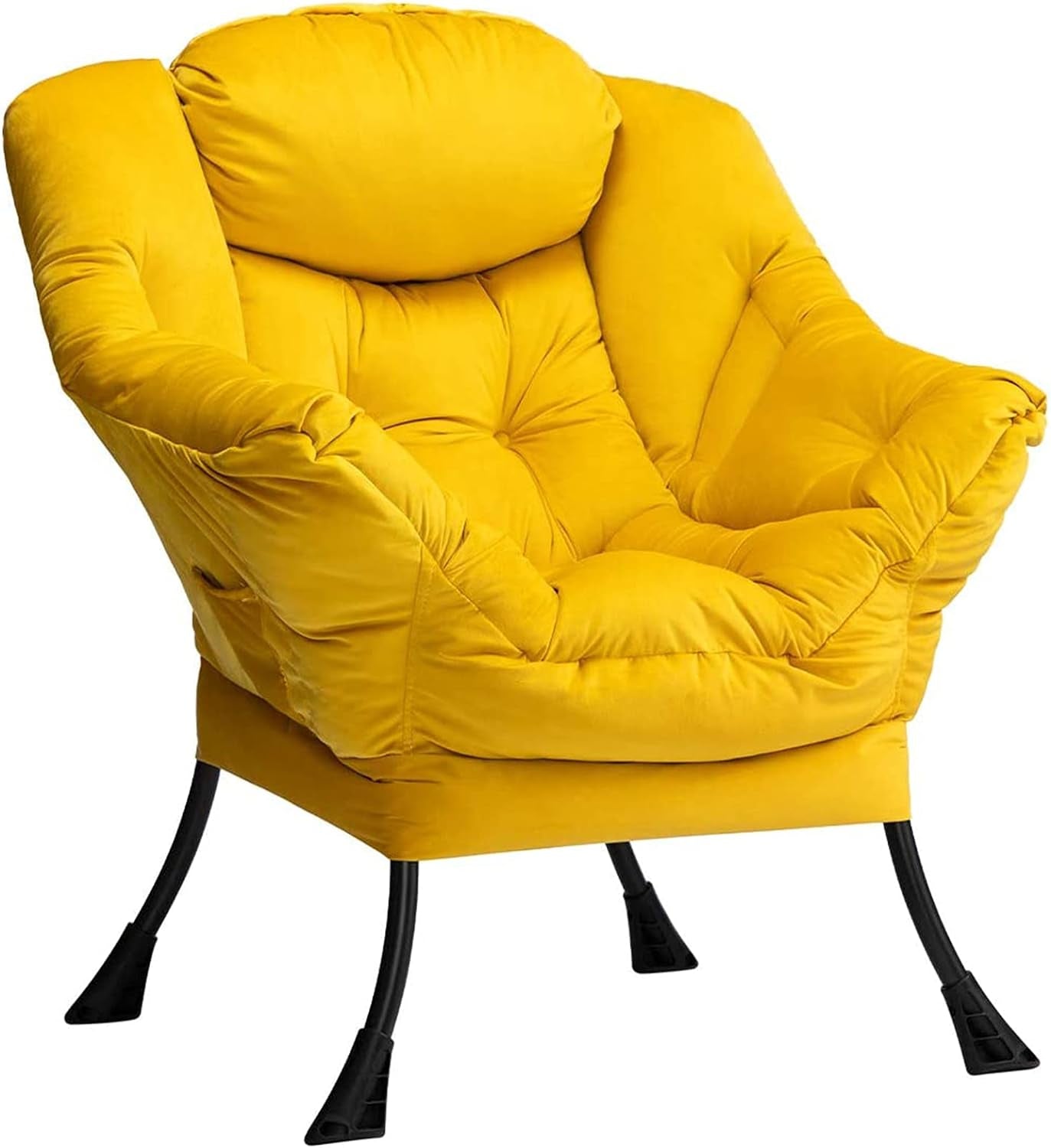 Armchair Accent Chair Lazy Chair Lounge Chair with Armrests Modern Velvet Fabric Leisure Sofa Chair with Steel Frame, Yellow