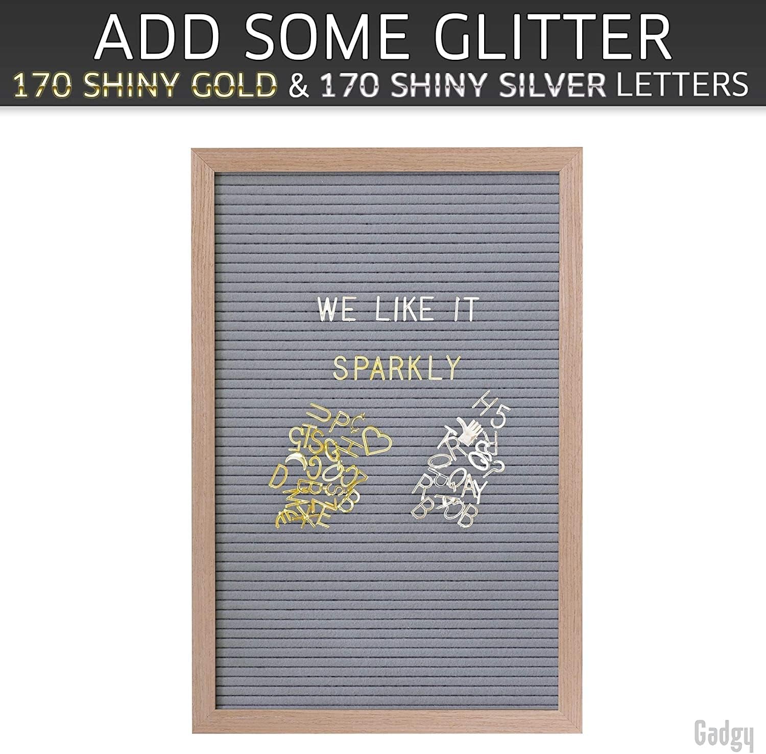 Retro Letterboard Felt Grey | 30 X 45 Cm | MDF + Oak Frame | 510 Letters | 100 Icons | 4 Pins