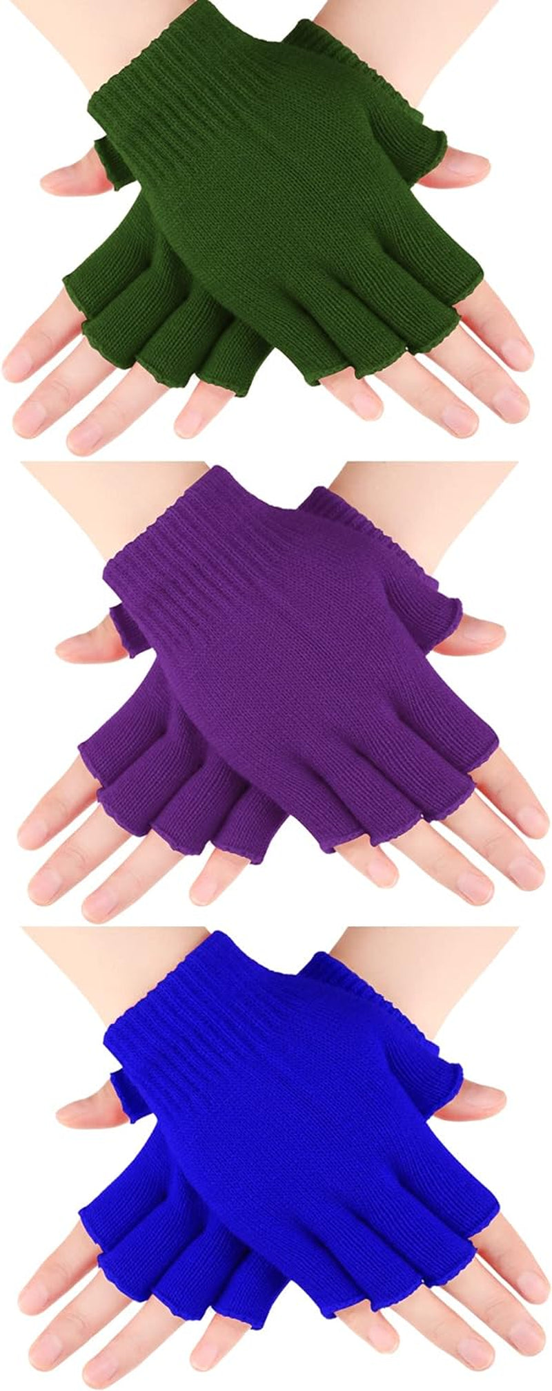 3 Pairs Half Finger Gloves Winter Fingerless Gloves Knit Gloves for Men Women