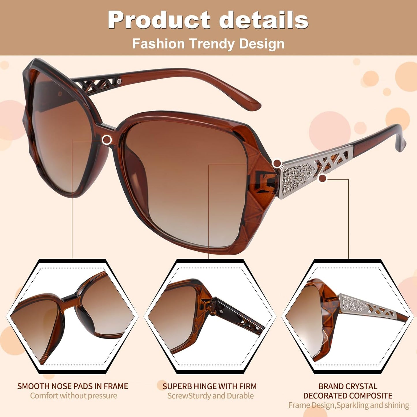 4 Pcs Women Large Sunglasses,Uv 400 Glasses Oversized Polarized Sunglasses Classic Trend Ladies Sunglasses Sparkling Large Frame Sunglasses for Women