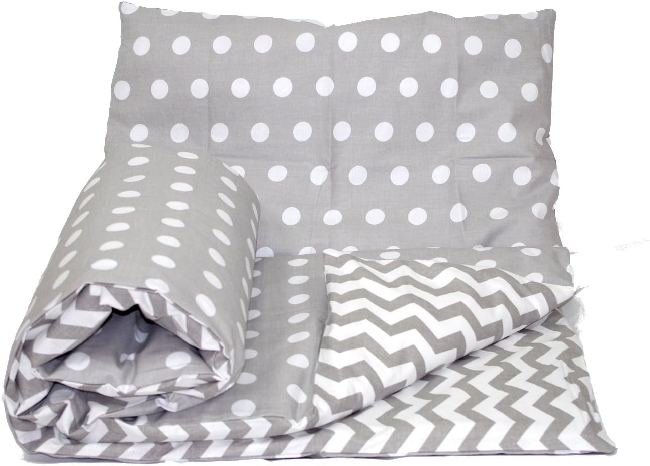 Reversible 2Pcs Baby Bedding Set Duvet/Quilt Cover + Pillowcase (120X90Cm for Cots and Cotbeds, 2 - Grey Spots/Grey Chevron)