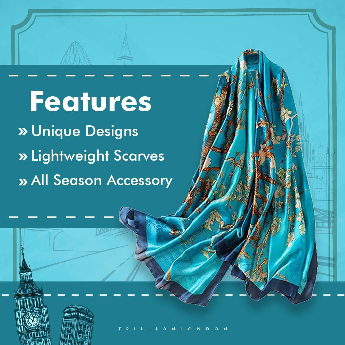 London® Spring Collection | Designer Silk Scarf for Women | Lightweight Neck Scarves | Shawl Wraps | Suitable for Daily Life | Travelling & Gifting | Smooth & Soft Finish | Size- 180Cm*90Cm