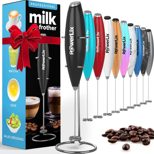 Milk Frother Handheld Whisk - Electric Milk Frother Foamer with Stainless Steel Stand,15-20S, Powerful 19000Rpm, Mini Drink Mixer Coffee Frother for Latte, Cappuccino, Hot Chocolate