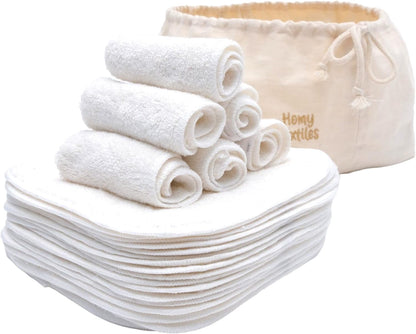 Pack of 25 Bamboo Reusable Wash Cloth & Baby Wipes - 20 Cm X 20 Cm Soft Flannel Face Cloth with a Decorative Stylish 100% Cotton Bag - Newborn Essentials