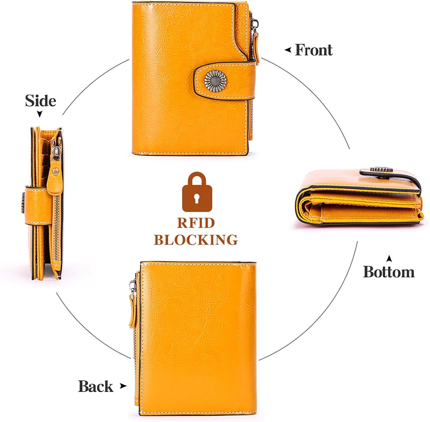 Small Women Wallet Genuine Leather RFID Blocking Bifold Small Purse with Zipper Pocket