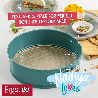 X Nadiya 23Cm Springform Cake Tins for Baking - Non Stick round 9 Inch Cake Tin, Dishwasher Safe Lightweight Steel Bakeware, Teal & Gold (Pack of 2)