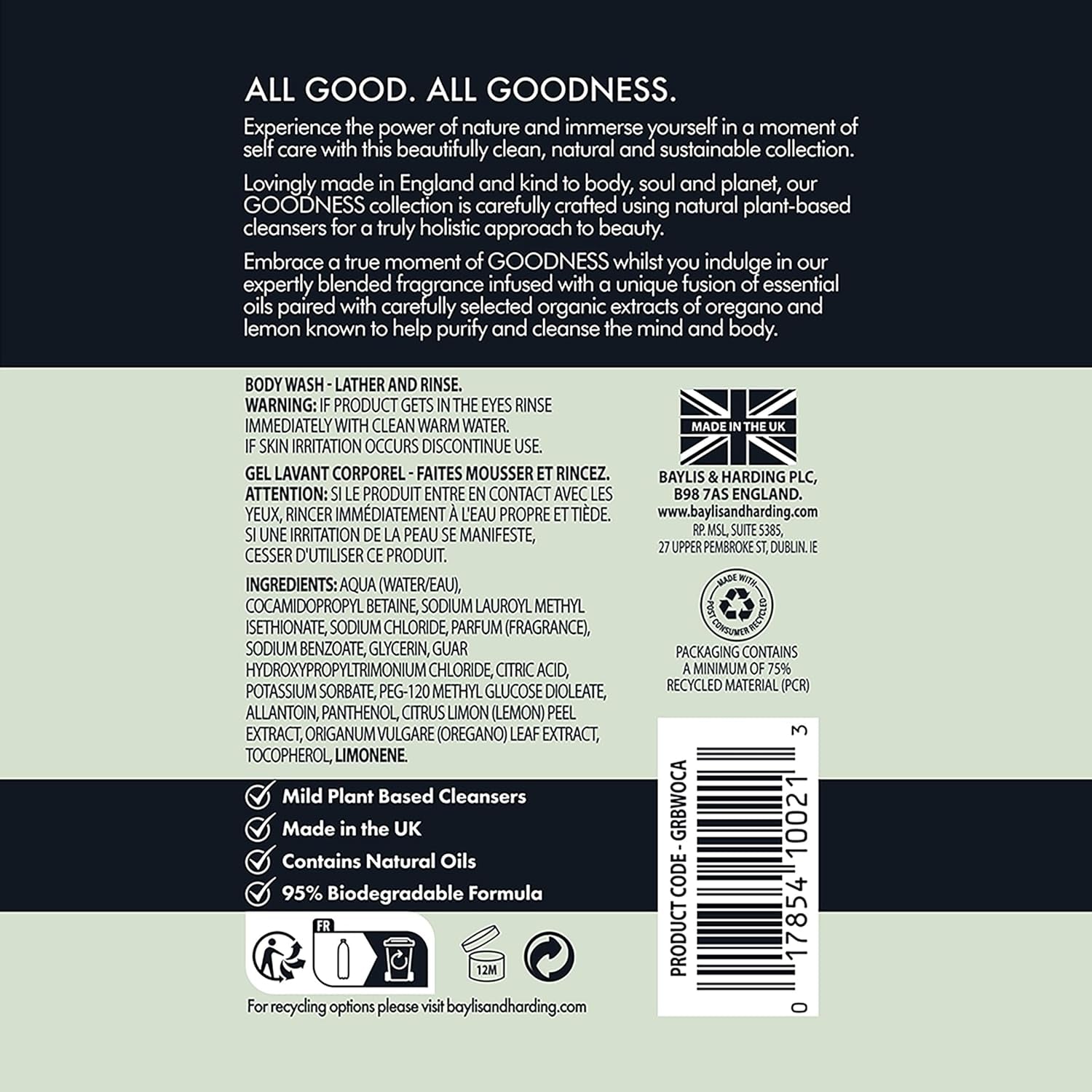 Goodness Oud, Cedar and Amber Body Wash, 500 Ml (Pack of 3) - Vegan Friendly