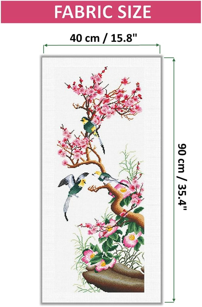 Cross Stitch Kits for Adults Embroidery Kit Flowers Large Pre-Printed Stamped Cross Stitch Kit 40X90Cm 11CT (Plum Blossom)