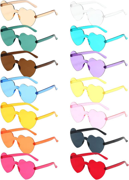 14 Pairs Heart Shaped Rimless Glasses Frameless Sunglasses Transparent Candy Colour Tinted Eyewear Bachelorette Party Favours Photo Booth Props,14 Colours