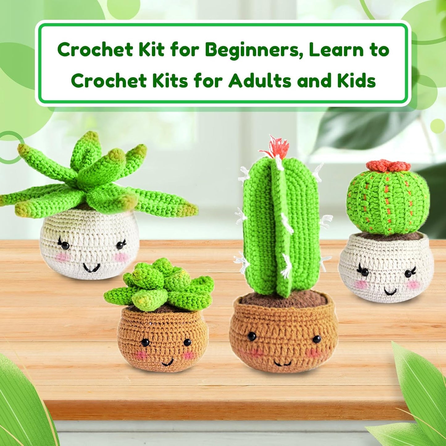 4PCS Crochet Kit for Beginners Adults, Beginners Crochet Kit, Crochet Plant Kit, Crochet Kits for Kids and Adults with Step-By-Step Video Tutorials, Learn to Crochet Starter Kit for Beginners