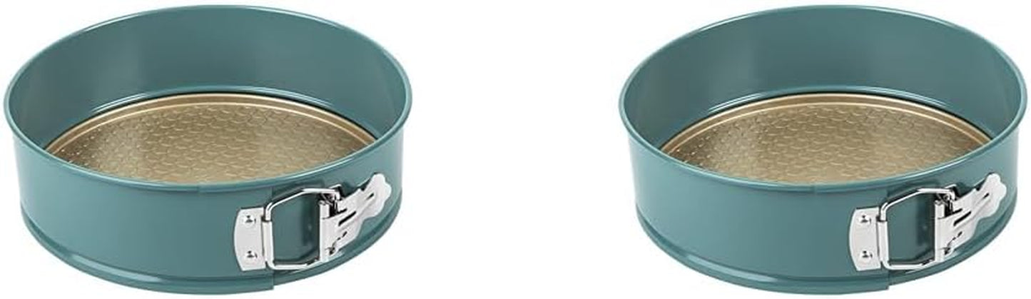 X Nadiya 23Cm Springform Cake Tins for Baking - Non Stick round 9 Inch Cake Tin, Dishwasher Safe Lightweight Steel Bakeware, Teal & Gold (Pack of 2)