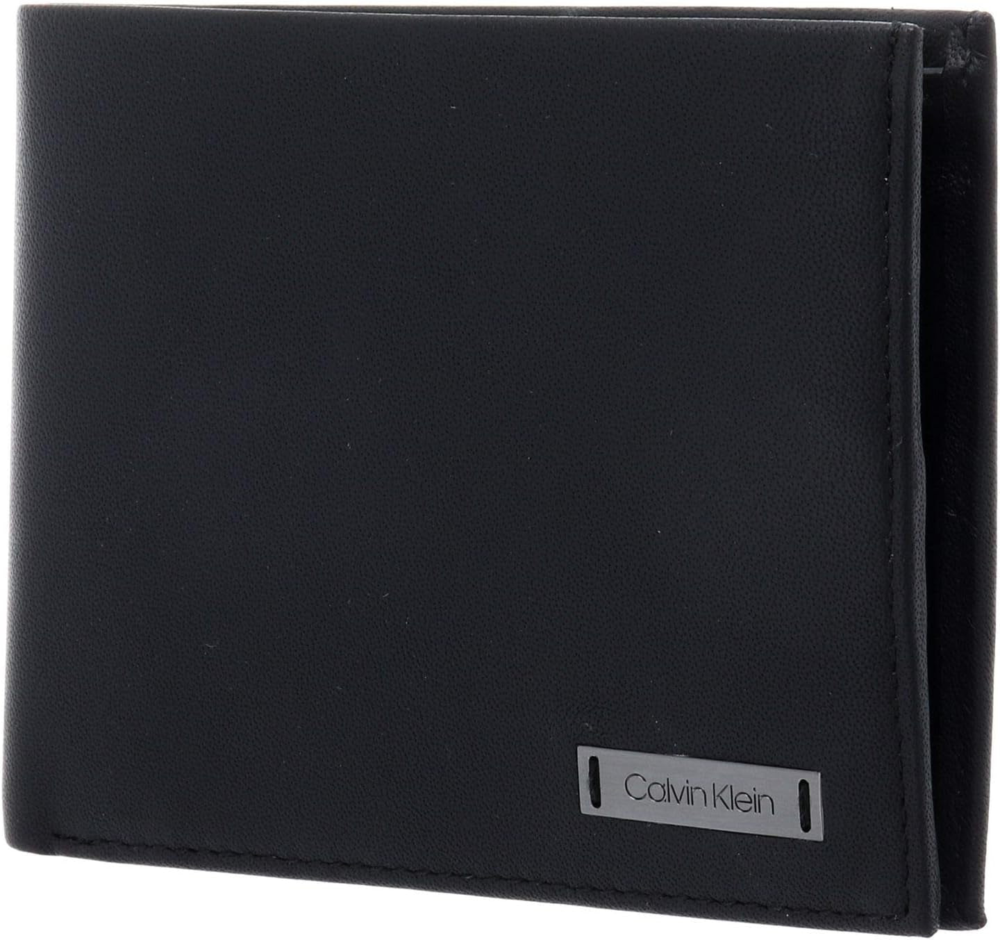 - Men'S Leather Wallet - Billfold Wallet for Men - Black Leather - Card Holder - Coin Pocket - 100% Genuine Leather - Plaque Detail