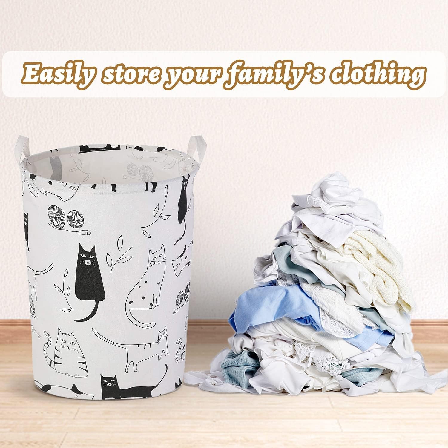 2Pcs 19.7" Laundry Hamper, Collapsible Storage Basket with Easy Carry Handles, Waterproof round Cotton Linen, for Baby Products, Toys, Bedroom Hamper