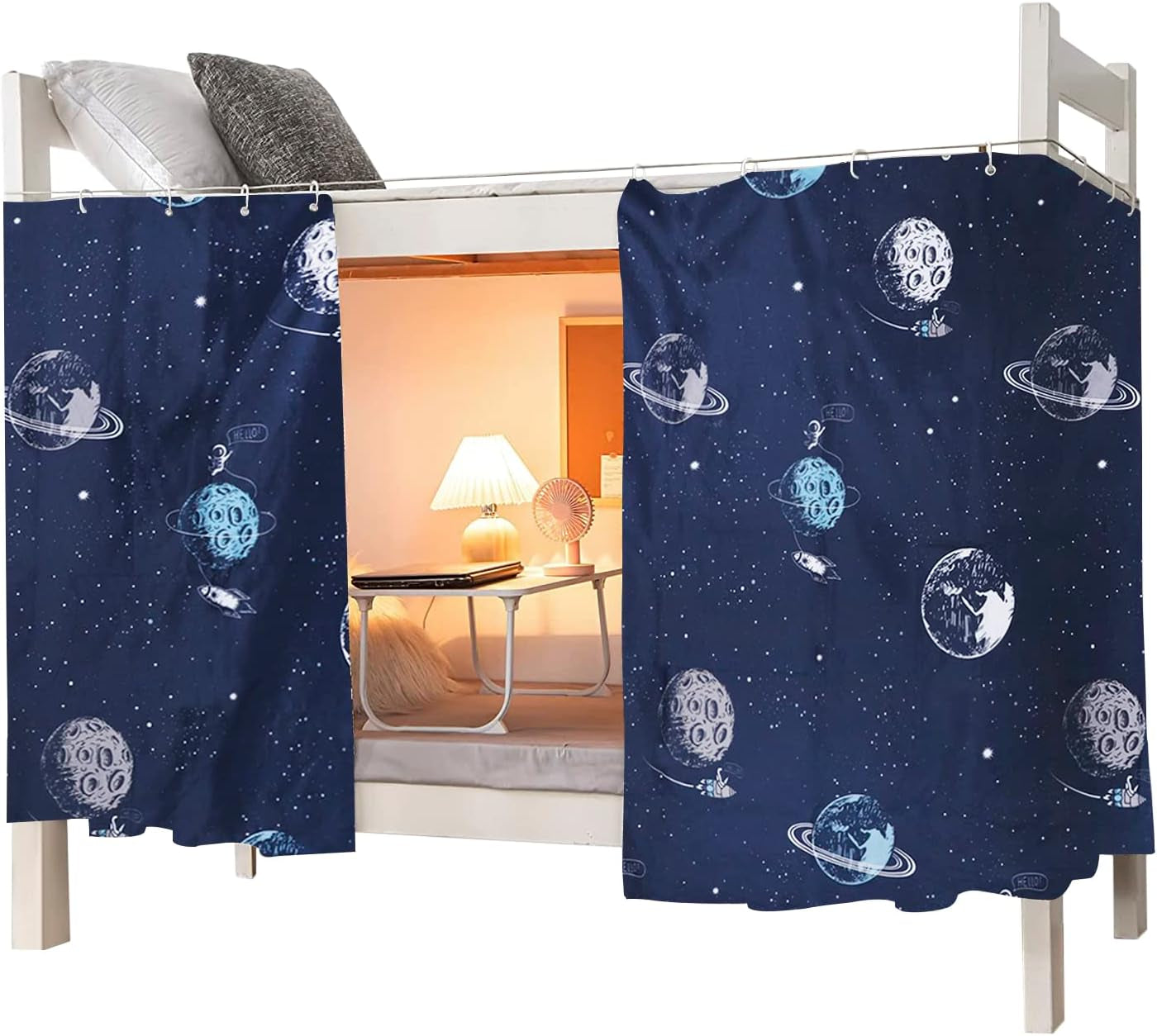 Students Dormitory Bunk Bed Curtain Drapery Lightproof Dustproof Canopy Spread Blackout Moveable Curtains for Dorm Room, 1.5X2M, Planet