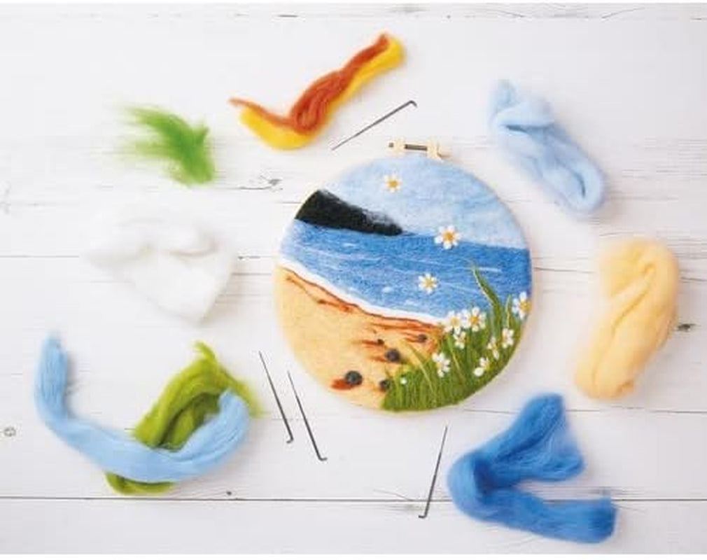 Needle Felted Seascape, Single Craft Kit Set, Multicoloured, Includes 4 X Needles, 1 X Plastic Hoop, 1 X Seascape Template, Coloured Acrylic Wool