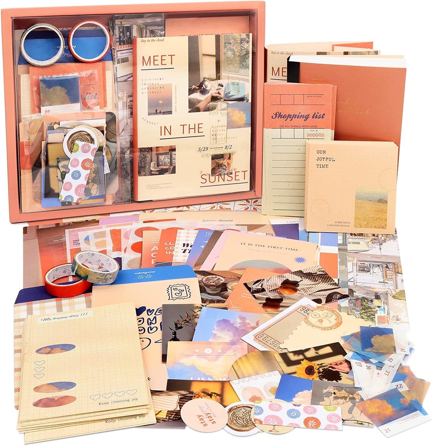 Aesthetic Scrapbook Kit(348Pcs), Bullet Junk Journal Kit with Journaling/Scrapbooking Supplies, Stationery, A6 Grid Notebook DIY Scrapbook Gift for Teen Girl Kid - Sunset