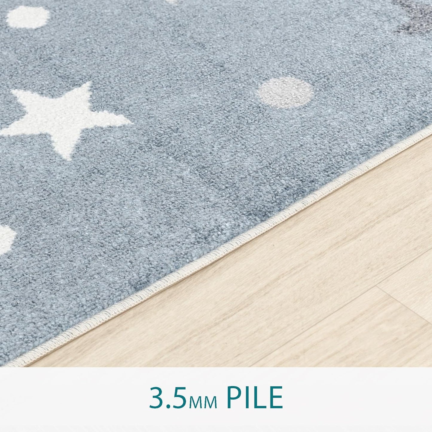 Star Kids Rug - Stars and Nighttime Design Childrens Rugs for Bedroom, Nursery or Playroom - Baby Bedroom Accessories for Boys & Girls, Blue and Grey, 120X170Cm