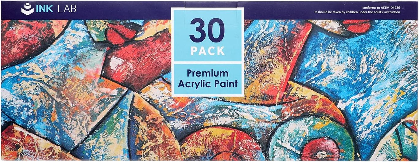 Acrylic Paint Set 30 Colours Acrylic Paints in Tubes Non Toxic for Artists Beginners Painting on Canvas Wood Fabric Rocks, 36Ml/Tube, Rich Pigment