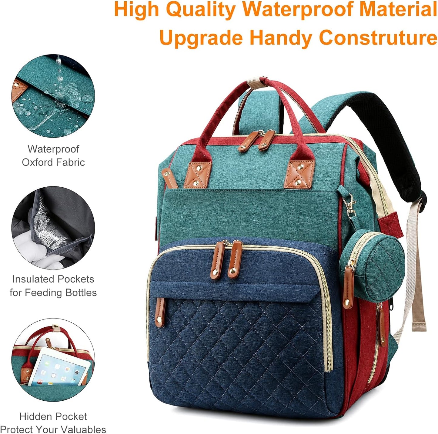 Diaper Bag with Changing Station, 3 in 1 Baby Diaper Backpack