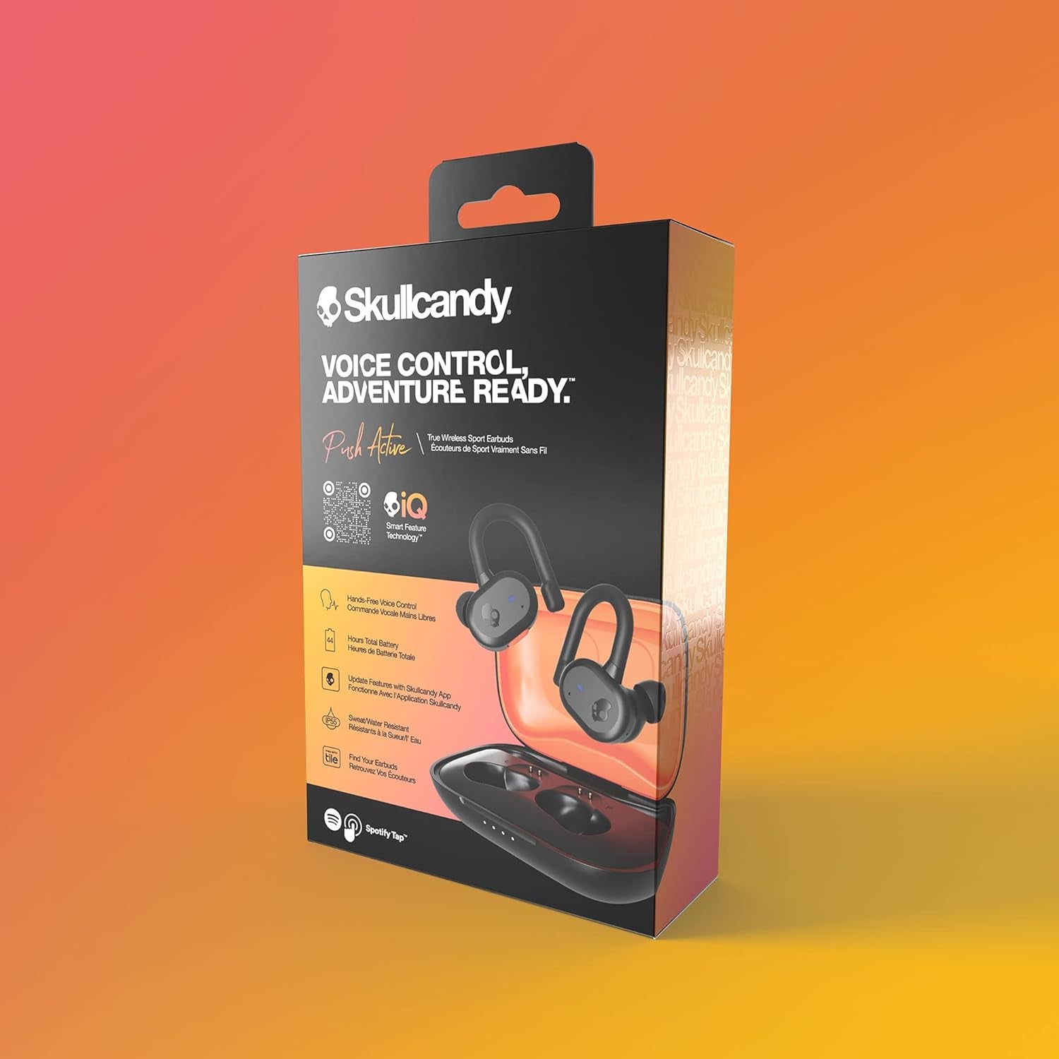 Push Active In-Ear Wireless Earbuds, 43 Hr Battery, Skull-Iq, Alexa Enabled, Microphone, Works with Iphone Android and Bluetooth Devices - True Black/Orange