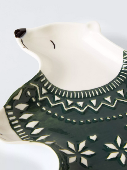 John Lewis Polar Bear Stoneware Plate, 24cm, White/Green