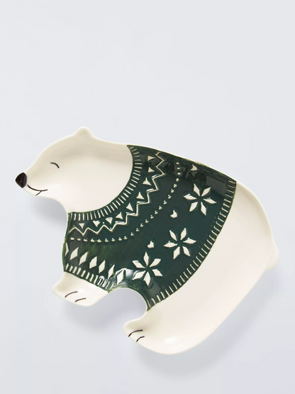 John Lewis Polar Bear Stoneware Plate, 24cm, White/Green