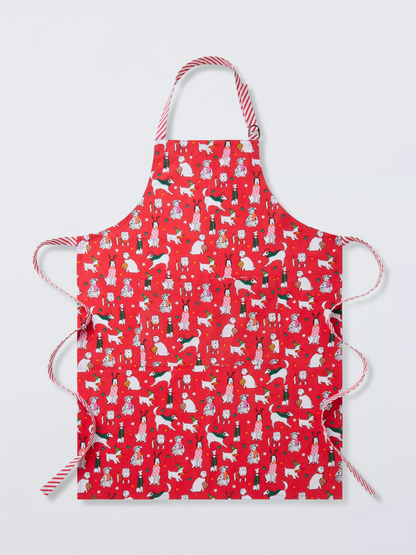 John Lewis Christmas Dogs Cotton Apron, Red/Multi