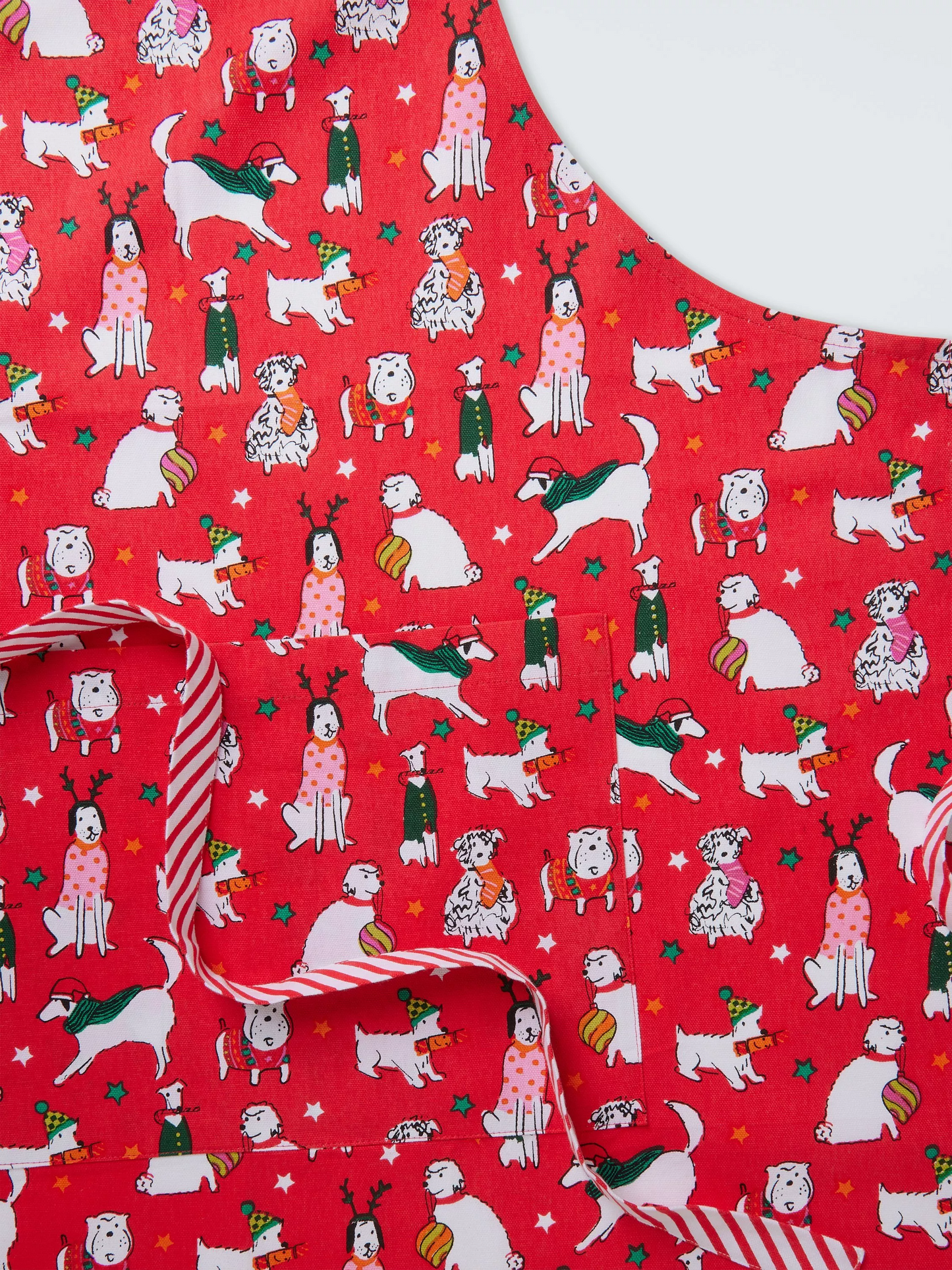 John Lewis Christmas Dogs Cotton Apron, Red/Multi