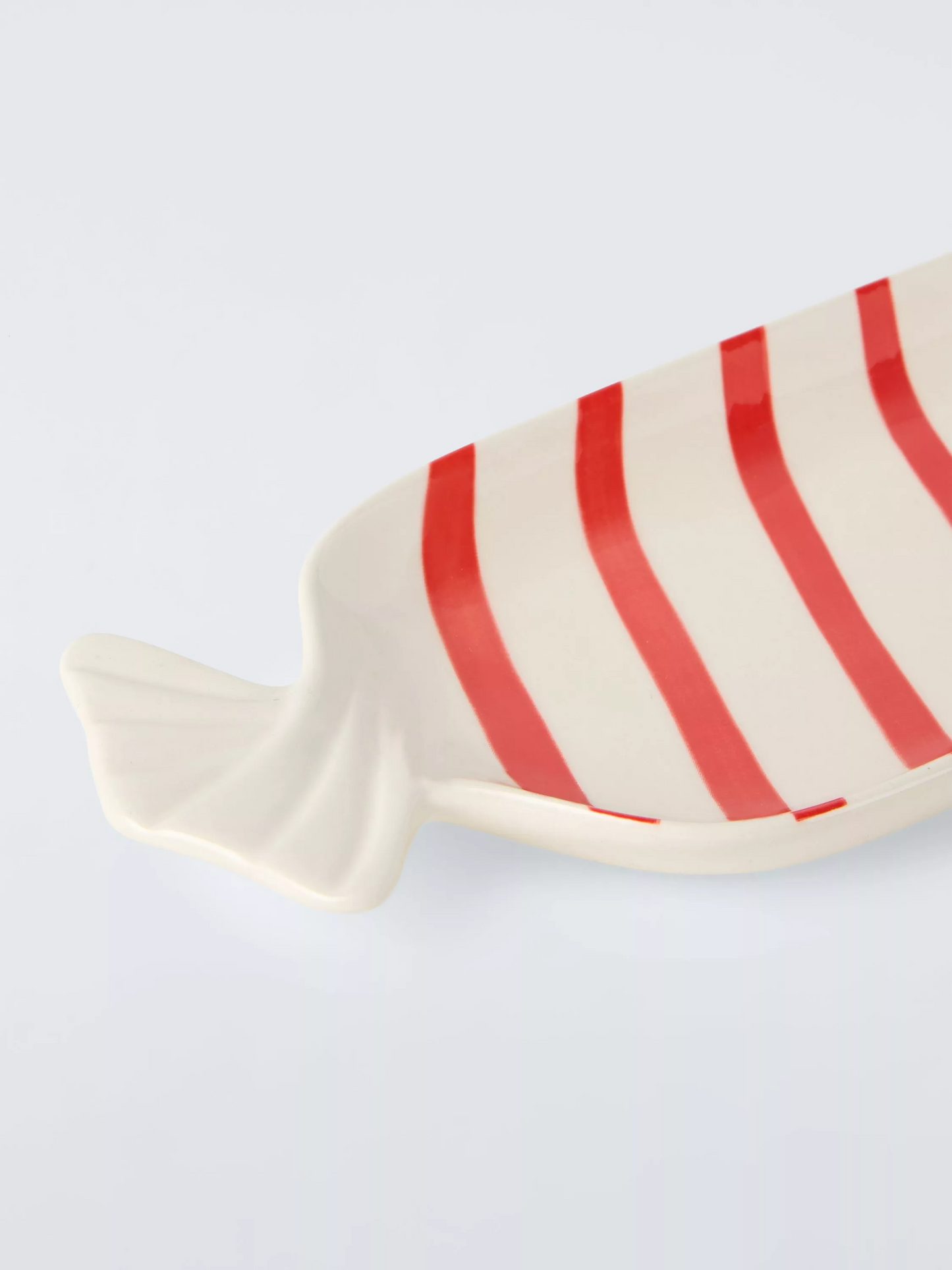 John Lewis Striped Sweet Stoneware Dish, 35cm, Red/White