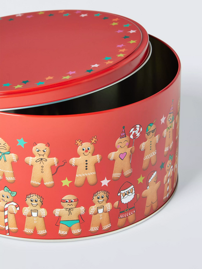 John Lewis Gingerbread Round Cake Tin, Red/Multi