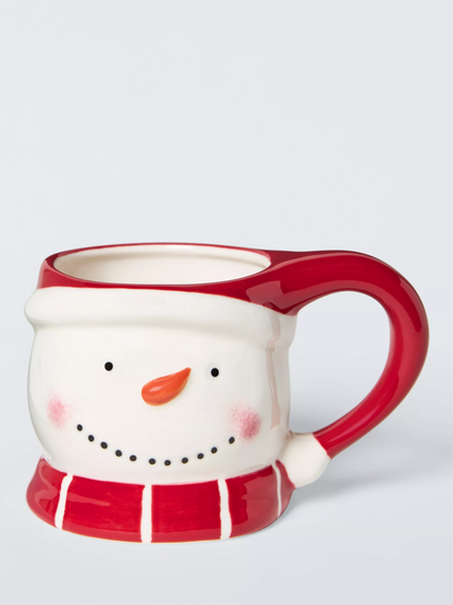 John Lewis Snowman 3D Stoneware Mug, 260ml, White/Red