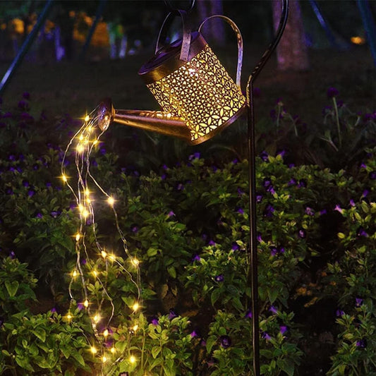 Solar Watering Can Light Garden Ornaments Lights LED Waterproof Solar Watering Can with Cascading Lights Gardening Lamps Garden Atmosphere Lighting Décor (Coins)