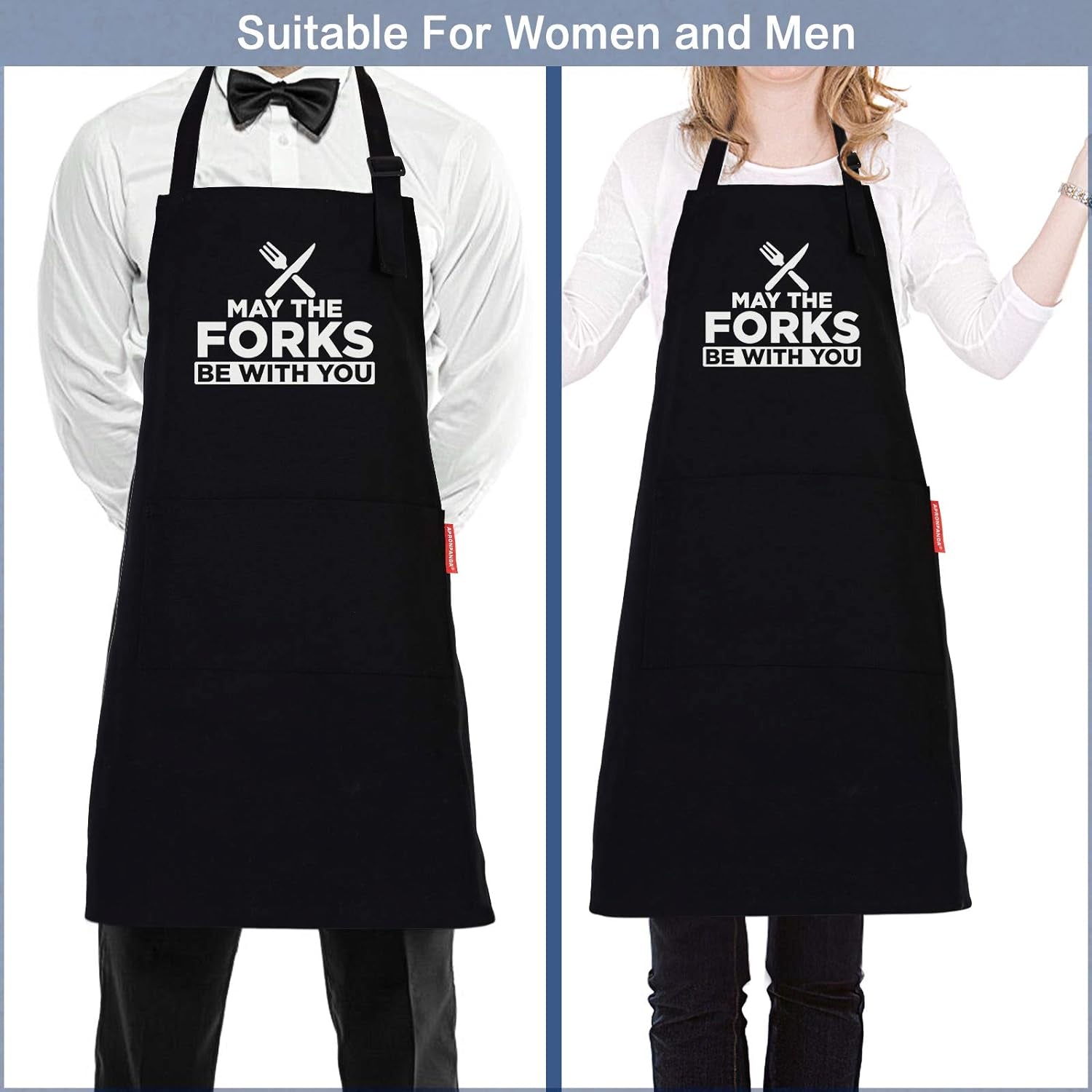 Mens BBQ Grilling Kitchen Aprons-May the Forks Be with You, Novelty Funny Cooking Apron for Movie Fans, Black Chef Apron, Christmas Gifts for Him, Men, Husband, Boyfriend, Son