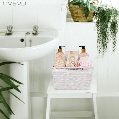 Invero 9 Piece Large Relaxing British Rose Body & Bath Spa Basket Gift Set - Includes All Bathing Essentials Complete with Large Basket and a Bow