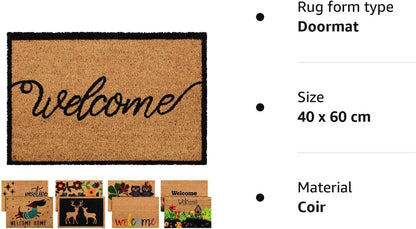 Coir Door Mats Outdoor Indoor | Front Door Heavy Duty Doormat Thick Non Slip High Absorbency | Large 100% Natural Coir Dirt Trapper | Entrance Matting (Welcome Cursive)