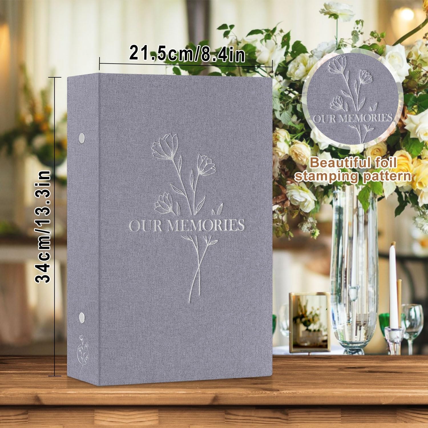 Photo Album 6X4 Slip In, OUR MEMORIES Linen 300 Pockets Photo Albums Holds Landscape Only 10X15Cm Picture Grey