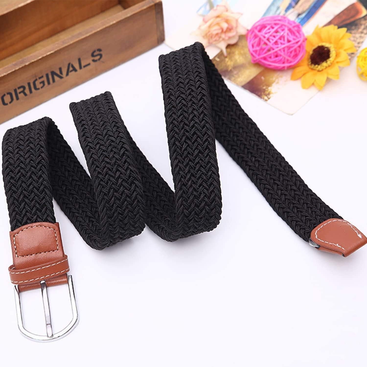 2 Pack Womens Stretch Canvas Braided Belt - Ladies Belts for Jeans, One Size