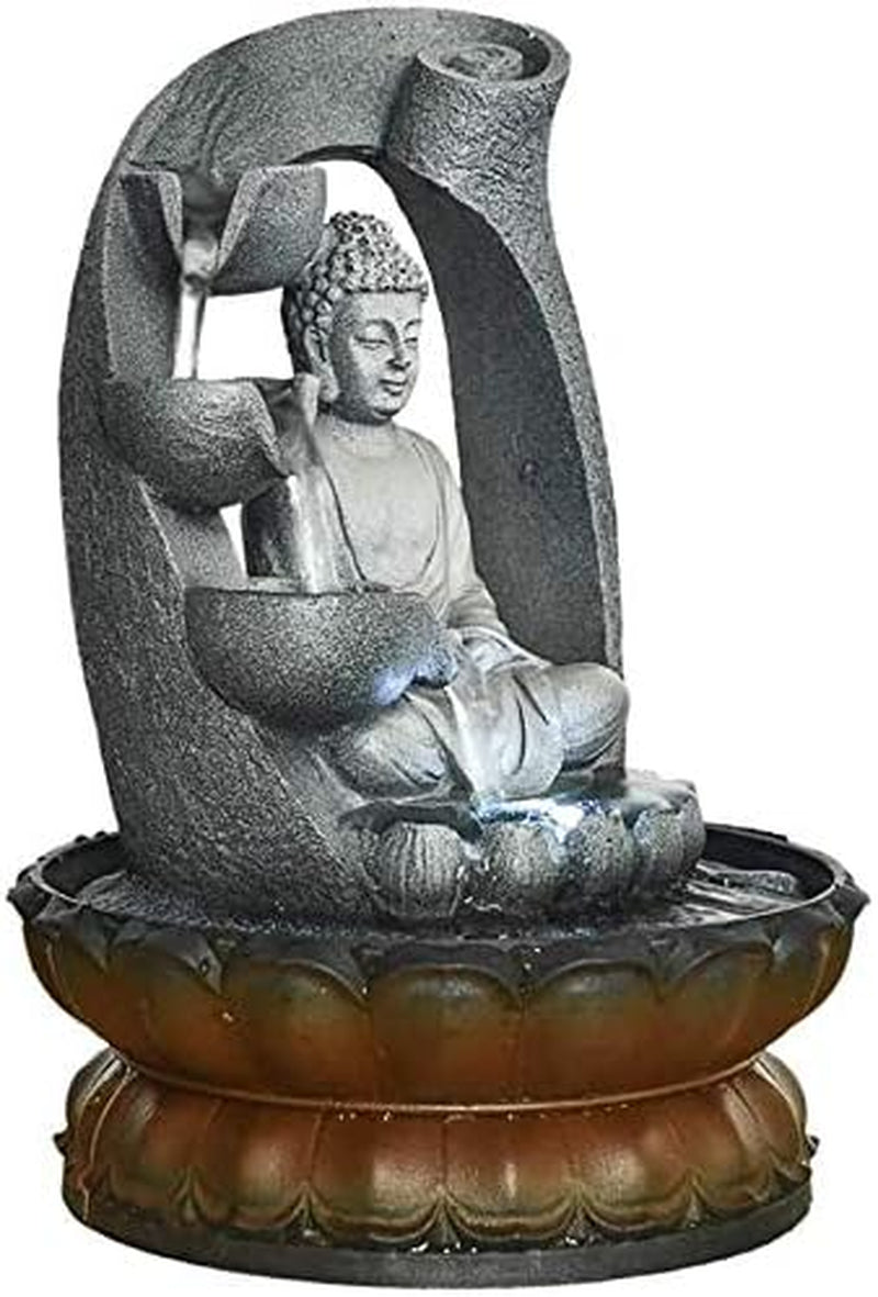 Buddha Tabletop Waterfall Fountain Meditation Relaxing Indoor Decoration, Zen Fountain for Home, Office, Bedroom Decoration(Grey 2)