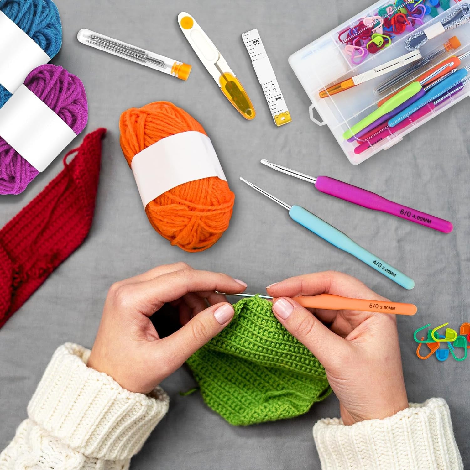 Crochet Kits for Beginners Adults, 87PCS Knitting Kit Accessories with Ergonomic Crochet Hooks Set, 15 Yarn Balls (25G) and Storage Bag - Knitting Starter Kit for Adults