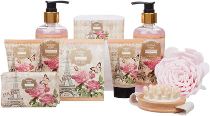 Invero 9 Piece Large Relaxing British Rose Body & Bath Spa Basket Gift Set - Includes All Bathing Essentials Complete with Large Basket and a Bow