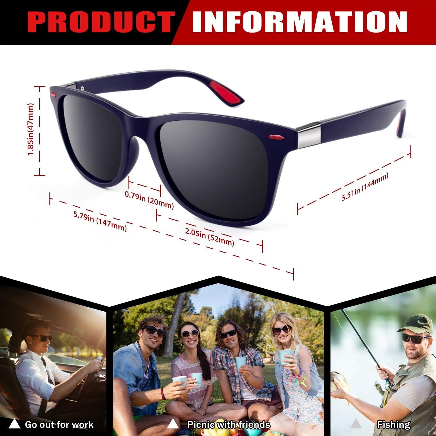 Polarised Sunglasses Mens Womens Lightweight TR90 Frame 100% UV400 Protection