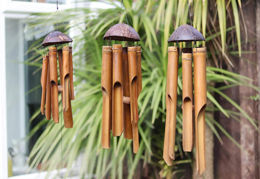 Bamboo Wind Chime Fair Trade - Hand Carved Hanging Accessory (35Cm)