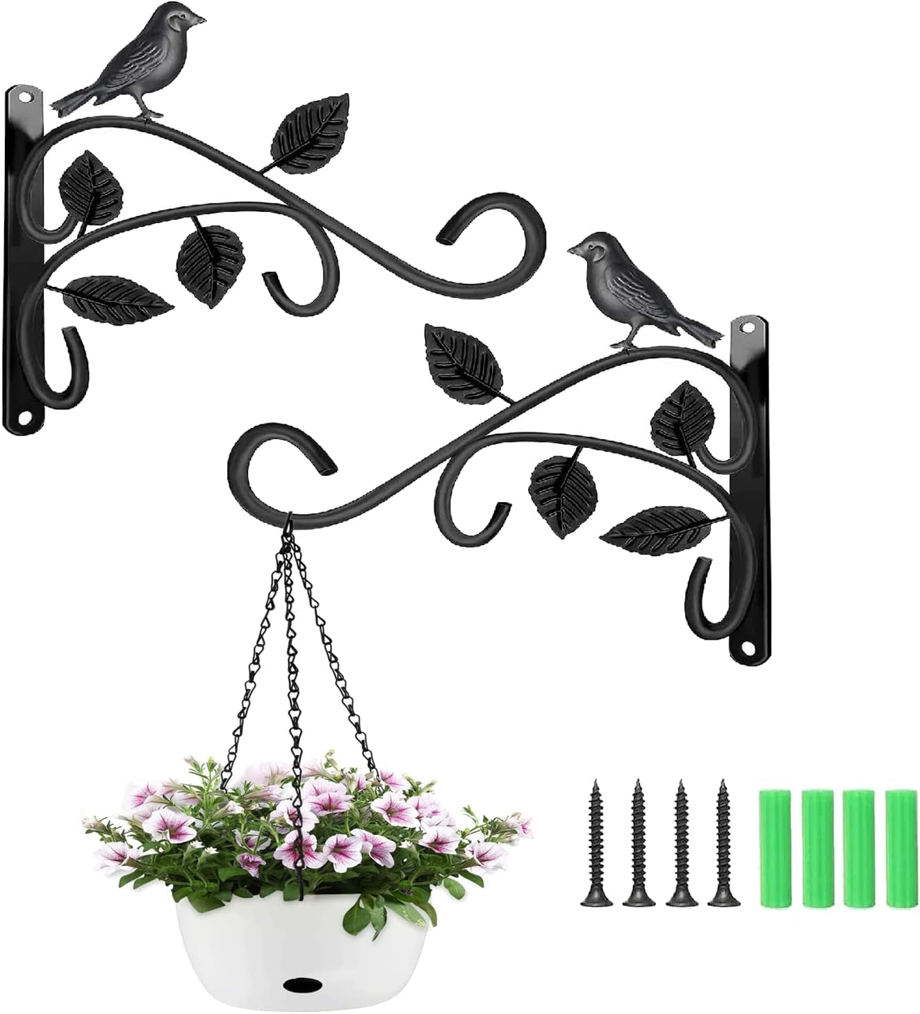 2 Packs Hanging Basket Brackets Wall Hanging Hooks 12 Inch Iron Plant Hanger Wall Hooks for Garden Plants/Lantern/Light/Bird Feeder