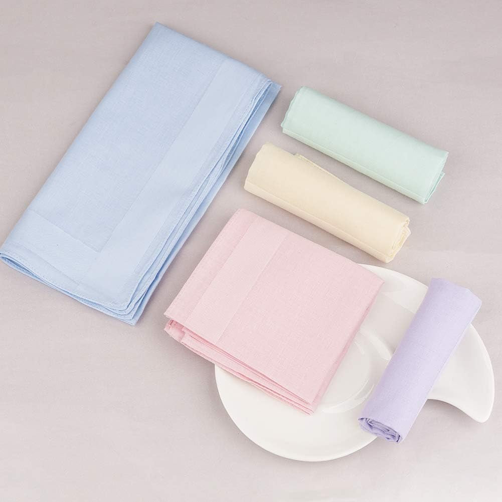 Ladies 100% 60S Cotton Handkerchiefs Womens Soft Solid Candy Color Hankies for Wedding Party 5/10 Pieces 16X16/40X40Cm